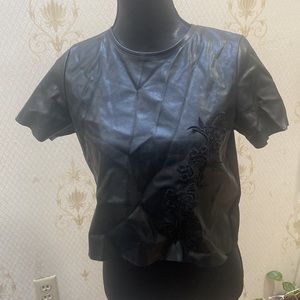 Zara Vegan Leather Black Crop Top Size M